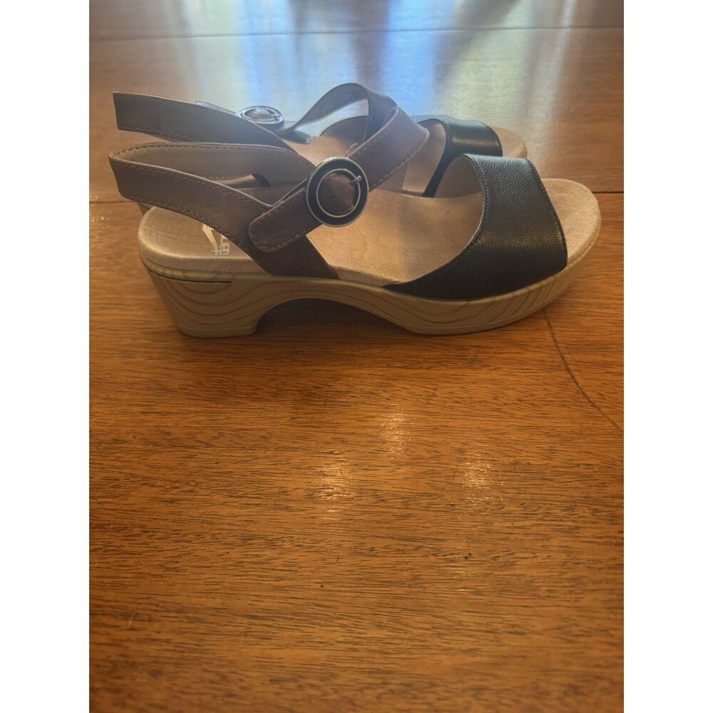 Dansko Women’s EU 38 Black Brown Slingback Comfort Wedge Sandals Open Toe - Picture 9 of 10